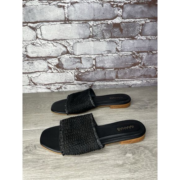 Kaanas Black Leather Synthetic Casual Columbia Slide Sandals Women Sz 9M US/40EU - Picture 1 of 16